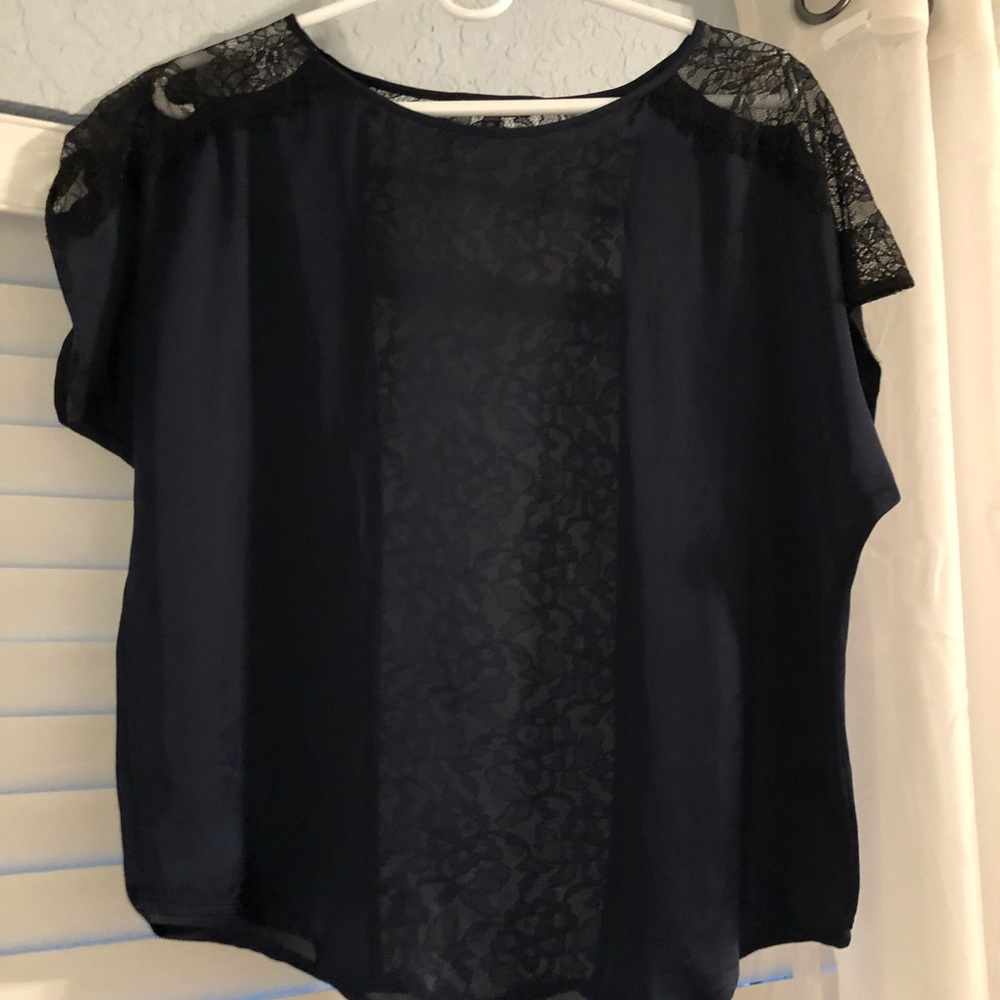 Navy blue shirt with lace sleeves and back